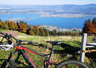 Aussicht auf den Zürichsee mit E Bike und Frau